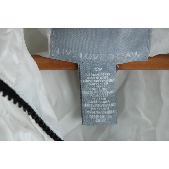 Live Love Dream White Puffer Jacket Womens Small Thumb Holes Lightweight Warm - Picture 10 of 15